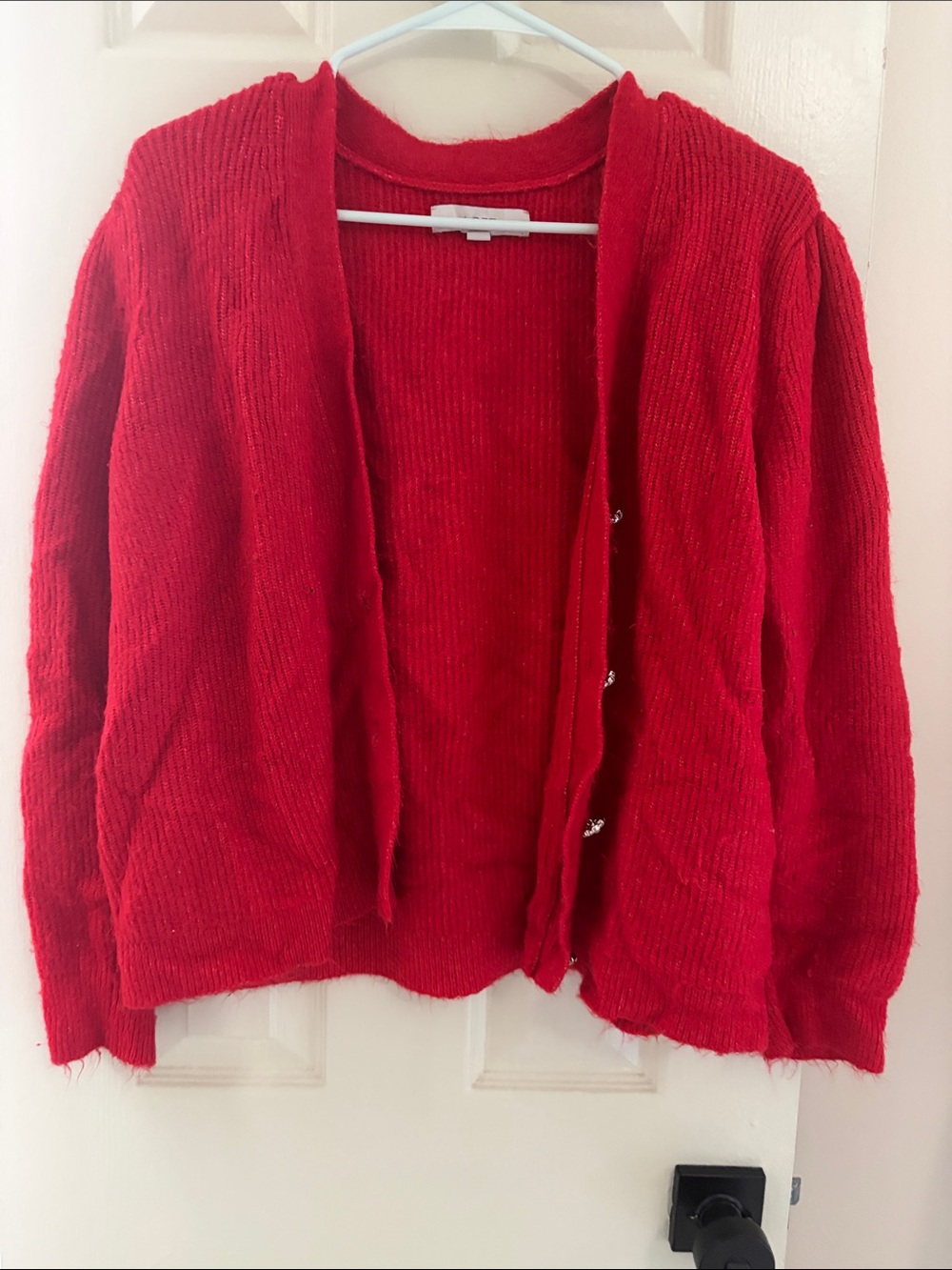 LOFT Bright Red Open-Front Knit Cardigan
